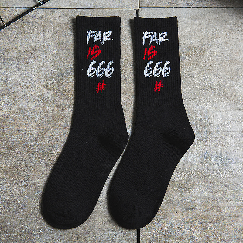 Far IS 666 Letters Socks Tide Socks Men Women Cotton Words Novelty Socks